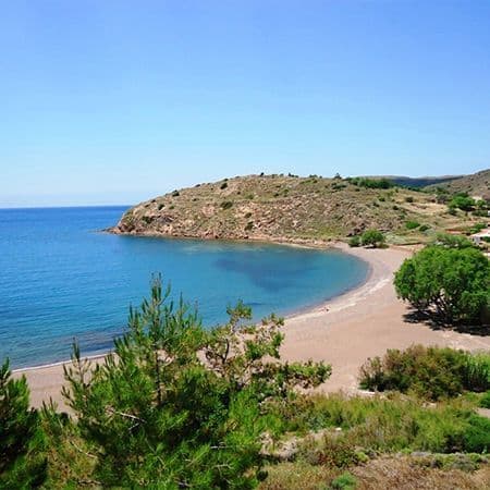 Lefkathia beach in Chios with deep blue waters