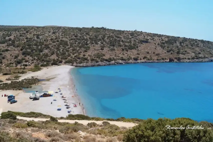 Salagona beach in Chios, a secluded turquoise bay for snorkeling