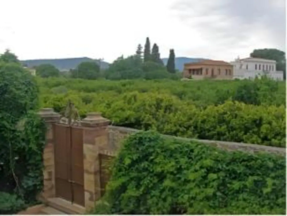 View over the citrus orchards and historic mansions of Kampos, Chios