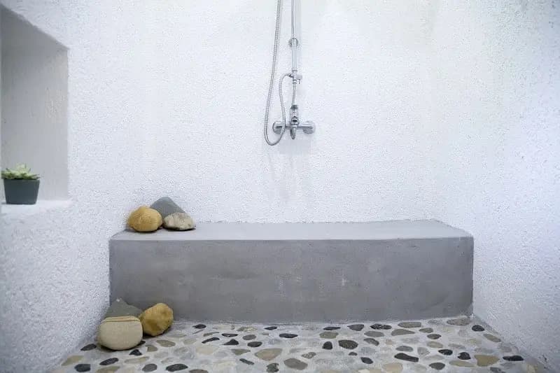 Standard double room 7 in Chios - traditional stone bathroom details - Voulamandis House